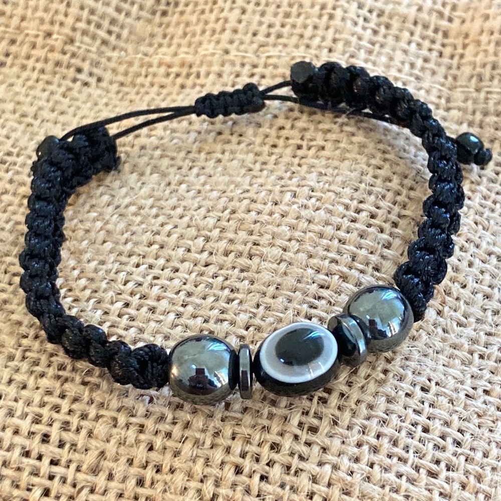 Double protection Hematite| evil eye black bracelet protection unisex